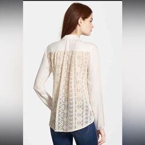 NWT‎ ELLA MOSS Ivory Long Sleeve Jazmine Front Tie Lace Back Top size M silk